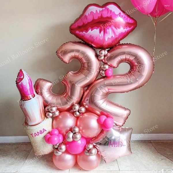 Decoración de fiesta 25 unids princesa rosa lápiz labial grande 32 pulgadas número globo rosa oro rojo niña cumpleaños boda nupcial día de San Valentín Decora