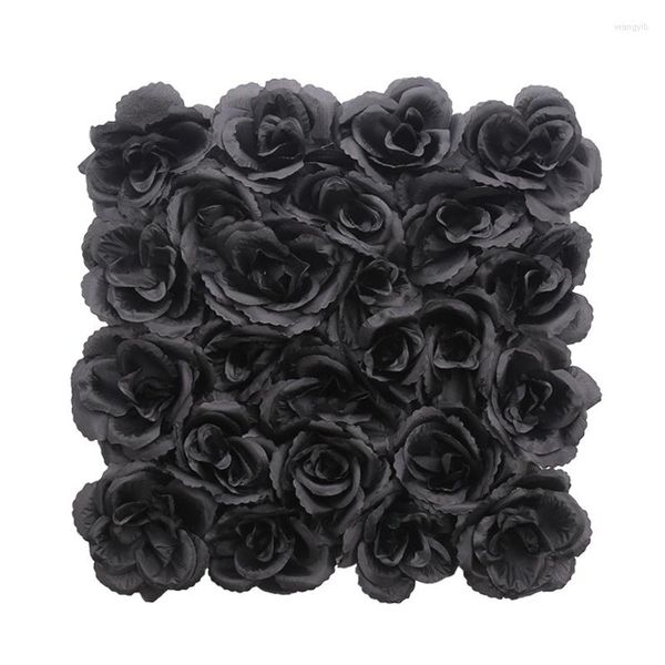 Décoration de fête 25x25 cm mur de fleurs de mariage noir gothique Halloween Style foncé décoratif soie tissu rangée fond artificiel