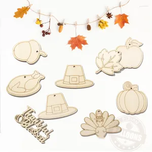 Décoration de fête 27pcs / ensemble Thanksgiving Pendant Pendre en bois DIY COLORED WOOD CHIP CONSTIVE Festival Pattern Turkey Christmas Decor