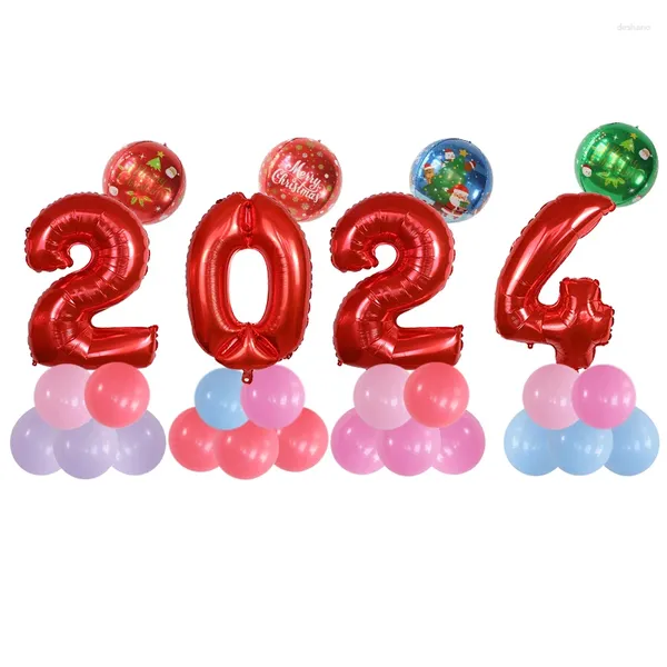Decoración de fiesta 28 PCS Feliz Navidad 4D Globos Traje Año Tema Papel de aluminio Números de globos de látex 2024 Venta al por mayor
