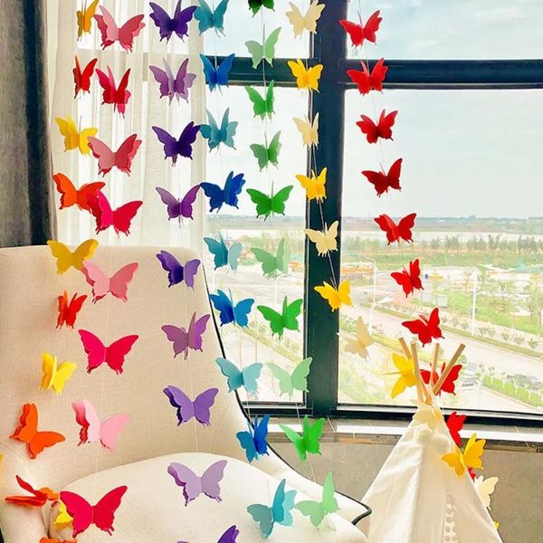 Décoration de fête 2M 3D coloré papillon papier guirlande suspendue bannière de mariage anniversaire décor bébé douche enfants fille chambre banderoles