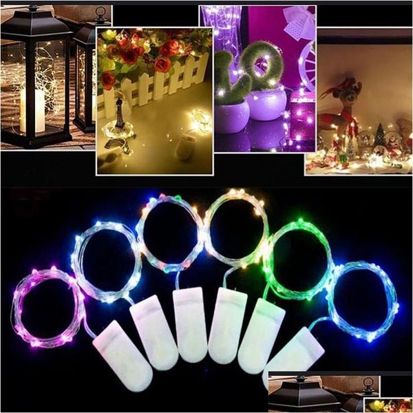 Décoration de fête 2M bouton batterie fil de cuivre Colorf Led chaîne 20 perles de lampe lumière de vacances pour intérieur noël Saint Valentin Sta Dhiab