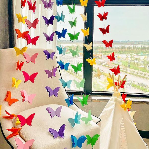 Decoración de fiesta, banderines de papel en forma de mariposa de 2m de colores para bodas románticas, festivales de cumpleaños, pancartas, decoraciones colgantes en 3D