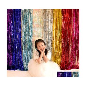 Décoration de fête 2M Feuille métallique Fringe Shimmer Toile de fond Mur de mariage P O Booth Tinsel Glitter Rideau Gold Drop Delivery Home Gard Dho81