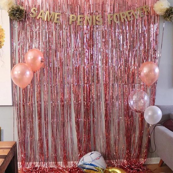 Decoración de fiesta 2 paquetes de fondo Glitter Shimmer Cortinas Tinsel Fringer Foil Cortina Navidad para cumpleaños Boda Telón de fondo Deco