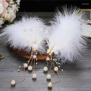 Décoration de fête 2pc Ins Super fée plume blanche pince à cheveux coiffure danse de mariage effectuer épingle à cheveux doux Barrettes accessoire