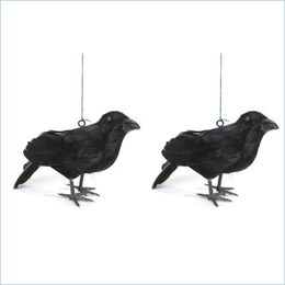 Party Decoration 2pc Simation Black Crow Props Feather Bird Horror Home Decor Halloween Ghost Festival Leveringen Kerst Drop Dhyko