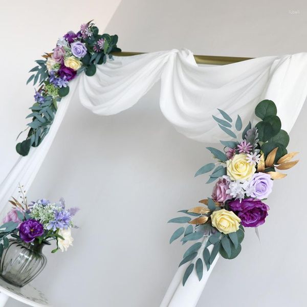 Decoración de fiesta, 2 uds., flores artificiales, telón de fondo de boda, decoración de corona, cartel de tarjeta de bienvenida, accesorios de pared de esquina, arreglo de arco, hilera de flores falsas