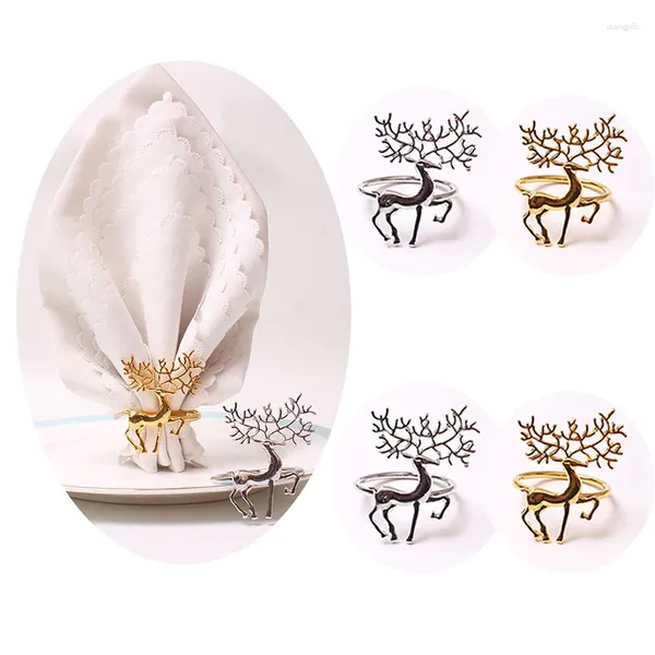 Party Decoration 2pcs Elk Napperon Anneau de Noël Dîner de Noël Gol Silver Deer Buckle NAVIDAD 2024 Fêtes Décor de mariage