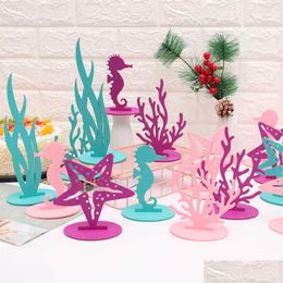 Feestdecoratie 2 stks zeemeermin koraal zee zeepaardje diy vilt decor tafel bureaublad ornament kinderen verjaardag babydouche benodigdheden drop de dhuky