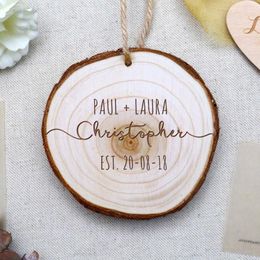 Décoration de fête 2 pièces ornements de faveur de mariage personnalisés étiquettes en bois simples gravées anniversaire MParty