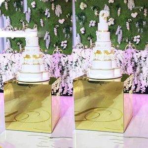 Party Decoration 2pcs/Set) Luxe gouden bruiloft Plint Square Cake Stand Roestvrij staal voetstuk desserttafel yudao1229