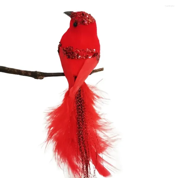 Décoration de fête 2 pièces avec plumes scintillantes, oiseaux rouges artificiels à clipser, mousse d'imitation légère, Simulation de maison