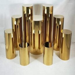 Party Decoratie 2PCS9PCS /SET GOUD METAL BLOEMSTAND PILLAR ACRYL CRYLIC KRISTAL WANSWANDBADE CILINDER SEDERING PLINTH VOOR WEDDINGSTAPY 609