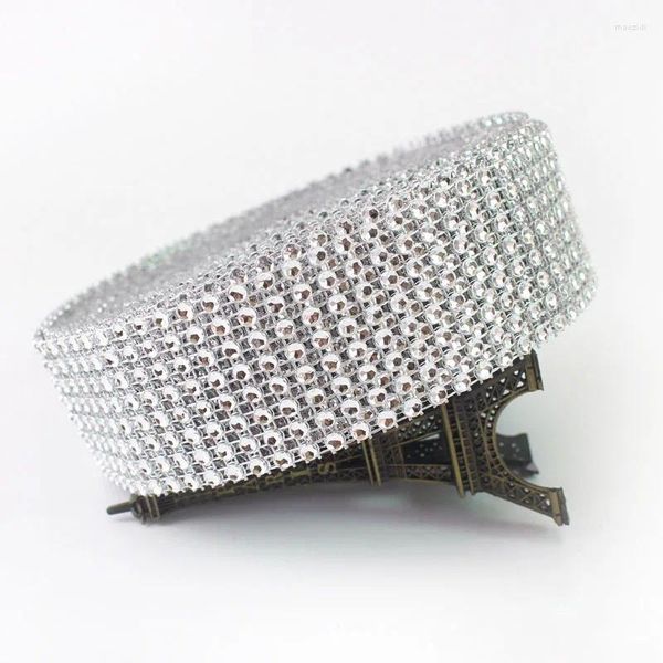 Decoración de fiesta 2 yardas 4 cm Bling Diamond Mesh Wrap Ribbon Silver Rhinestone Roll Home Cinta de cristal acrílico Artesanía hecha a mano