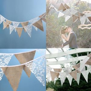Party Decoratie 3.2m Wedding Banner Achtergrond Burlap Lace Bunting 12 Flags Pography Props Country Country