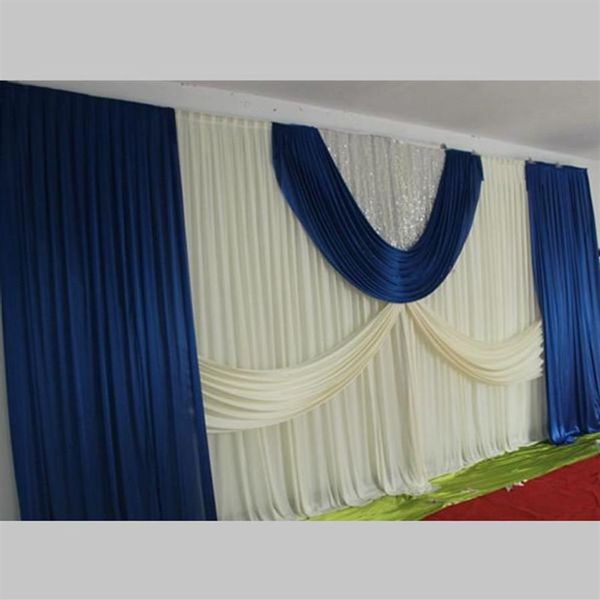 Decoración de fiesta 3/6 m Telón de fondo de boda con botín Telón de fondo de boda Azul marino Hielo Seda Cortinas de escenario DHL271B