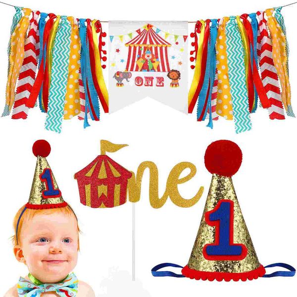 Décoration de fête 3 pièces chapeaux bébés premier anniversaire décorations fille bébé 250X17X21cm bannière gâteau drapeau