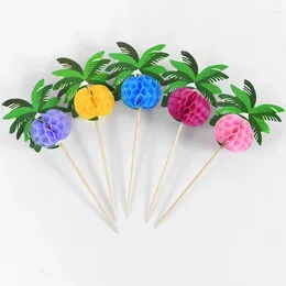 Feestdecoratie 30/50 stks Hawaiian Luau cocktailkeuzes kokosnoot palmboom voedsel stick cupcake topper tropische zomer verjaardagsdecorbenodigdheden