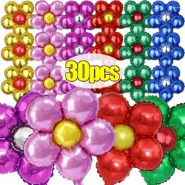 Décoration de fête 30 / 5pcs ballons de marguerites colorées fleur aluminium foil cinq pétales pour la fête des mères décorations d'anniversaire