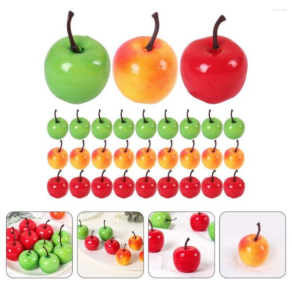 Decoración de fiesta 30 PCS Fruta artificial Mini modelos falsos Manzanas en miniatura Adorno de árbol de Navidad Casa de muñecas Frutas Verde