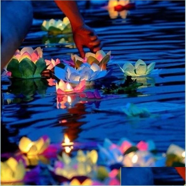 Décoration de fête 30 Pcs / Lot Valentine Bougies Lanternes Décoration De Fête De Mariage Souhaitant Lumières De L'eau Flottant Lanterne Fleur De Lotus L Dhtjd