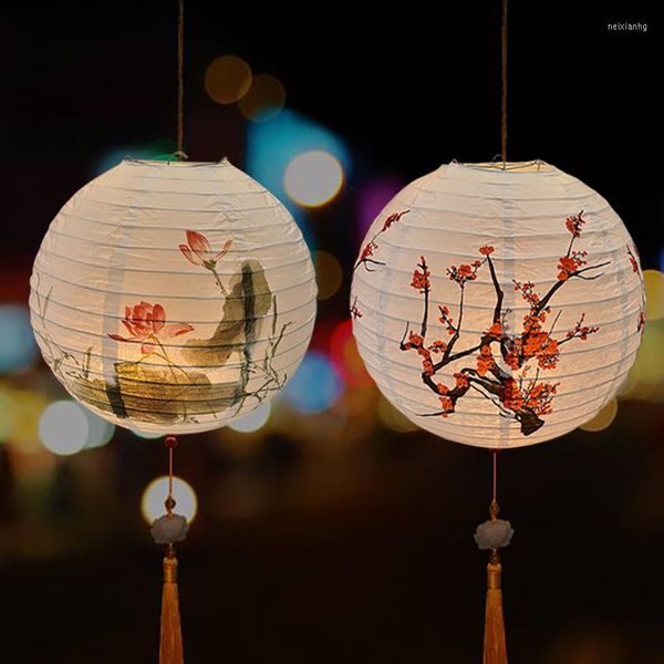 Décoration de fête 30cm fleur de prunier Lotus imprimé lanterne ronde papier chinois mariage anniversaire suspendu boule Lampion