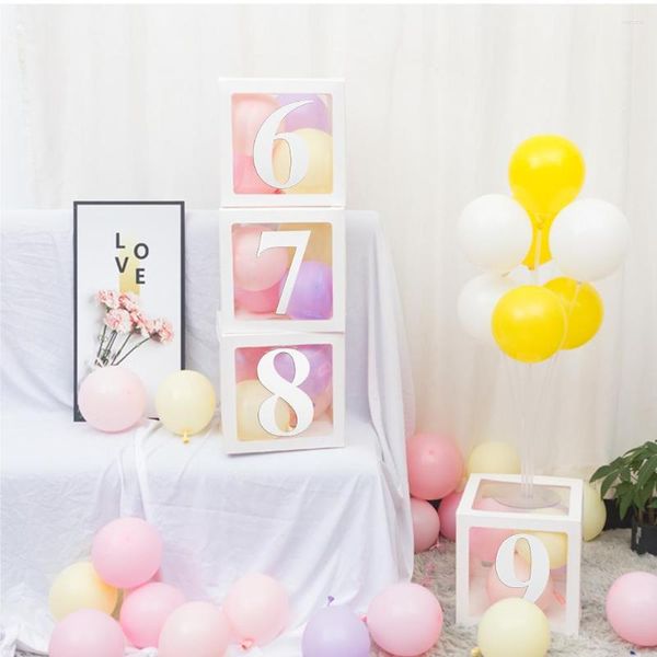 Decoración de fiesta, caja de globos transparente de 30cm, número de bolas de aire, decoración de cumpleaños para niños y adultos, globos para niños, globos para Baby Shower, Macaron