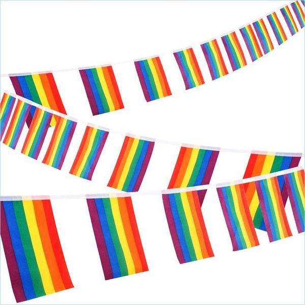 Décoration de fête 30Ft Rainbow String Bunting Banner Gay Pride Drapeaux Rec Colorf Stripes Pour Lgbt Festival Carnaval Home Bars Drop Deli Dhzuw