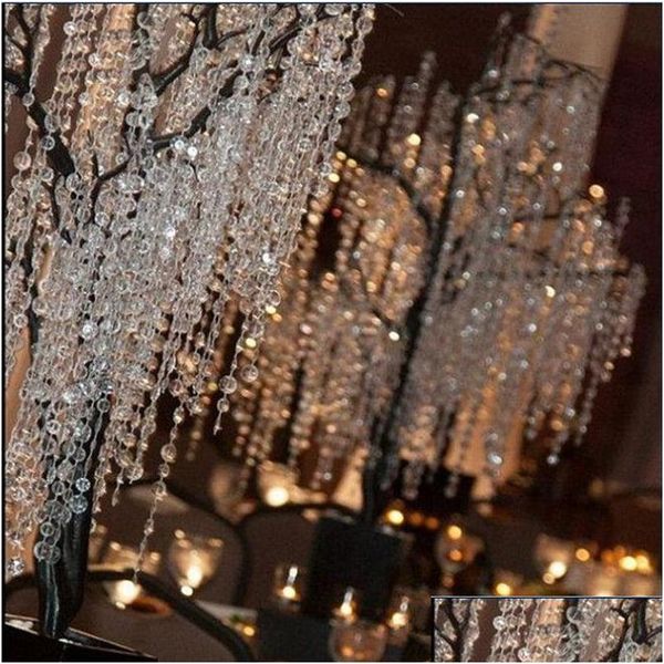 Décoration de fête 30M / 99Ft / Rouleau Décor 14Mm Acrylique Octogonal Perlé Cristal Clair Guirlande Brins Pour Lustre De Mariage Del Homefavor Dhimu