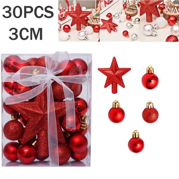 Décoration de fête 30 pièces 3cm boule d'arbre de noël décor paillettes bleu or placage pendentifs suspendus pour l'ornement de l'année à la maison