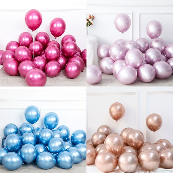 Decoración de fiesta 30 unids / set 10 pulgadas Nuevo brillante Hot Pink Metal Pearl Latex Globos Rosa Oro Grueso Cromo Metálico Inflable Bolas de aire Globos 230920