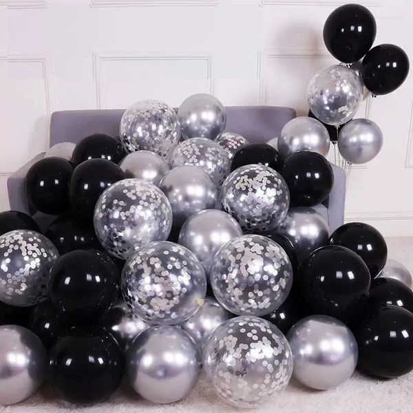 Decoración de fiesta 30 unids Plata Negro Confeti Globos de Látex Feliz Cumpleaños Decoraciones Adultos Niños Niño Niña Baby Shower Suministros de Boda