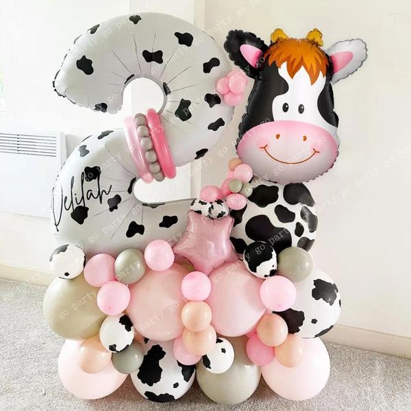 Décoration de fête 30pcs Ballons de vache occidentaux Ensemble avec 40 pouces 1-9 Numéro de papier d'aluminium Cowboy Cowgirls Baby Shower Baby Shower