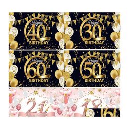 Party Decoration 30th 40th 50th 60th Happy Birthday Backlop Banner Black en Gold Glitter Poster For Men Women DecorationsParty Dro Dhibu