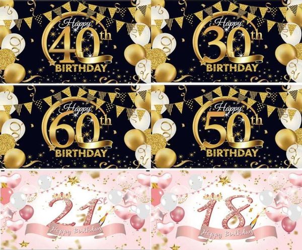 Décoration de fête 30e 40e 50e 60e joyeux anniversaire toile de fond bannière noir et or paillettes affiche pour hommes femmes décorationsParty6388655