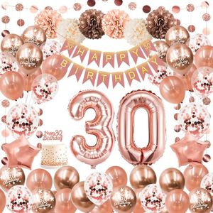 Décoration de fête 30e 40e 50e anniversaire Décorations Femme Ballon Rose Gol Paper Pom Pom Confetti Star