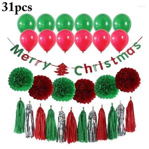 Feestdecoratie 31-delige kerstbannerset Vrolijke brief met ballonnen Papieren pompons en kwastjes