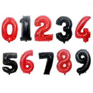 Decoración de fiesta 32 pulgadas Globos de números rojos y negros 0 1 2 3 4 5 6 7 8 9 años Papel de aluminio Cumpleaños de boda
