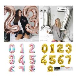 Feestdecoratie 32 inch nummer aluminium folie ballonnen rosé goud sier cijfer figuur ballon kind adt verjaardag bruiloft benodigdheden speelgoed dr. Dho2q