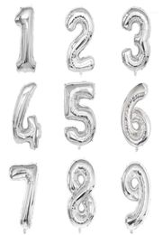 Party Decoratie 32 inch Silver Foil Number Ballon eerste babymeisje kinderen verjaardagsdecoraties 1e 1 2 3 4 5 6 7 8 9 10 30 40 jaar 5056294