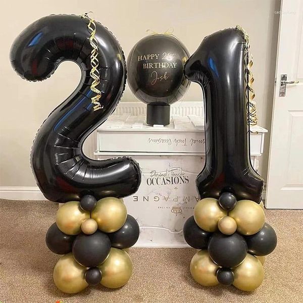 Décoration de fête 34pcs nombres noirs ballons de papier d'aluminium joyeux anniversaire décorations enfants adultes fille 10 11 14 15 18 25 30 35 40 50 60 ans