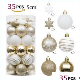 Feestdecoratie 35 stks 5 cm kerstboomdecoraties Xmas ballen set hangende bal hangers decoratieve verbrijzere baubbles bdesports dhtgc