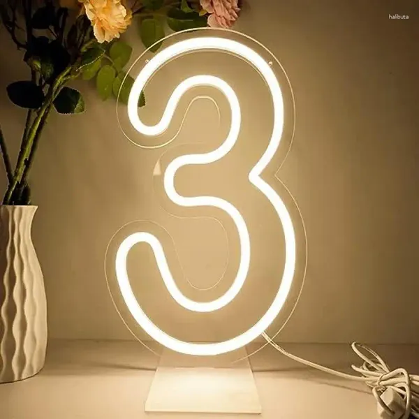 Decoración de fiesta 38 cm LED Números Signos Luz Acrílico USB Neón alimentado para cumpleaños Noche Aniversario de boda Decoraciones de fondo