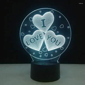 Décoration de fête 3D amour coeur forme lampe à LED veilleuse maison mariage bricolage 7 couleurs changeantes Table tactile amoureux Couple cadeaux