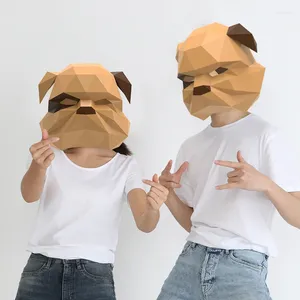 Décoration de fête 3d Papier Moule Animal Bully Dog Head Masque Headgear Halloween Cosplay accessoires Femme Men de rôle Playage Dress Up DIY Craft Masques