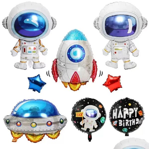 Decoración de fiesta Globos de cohetes 3D Astronauta Globo de lámina Espacio exterior Nave espacial Et Ballon para Birthdayboy Kids Baloons Toys 1104 Dr DHJPS