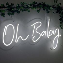 Décoration de fête 3 pieds Oh Baby et Mr Mrs, panneaux néon Led avec panneau acrylique Transparent, lumières de décoration murale de fond