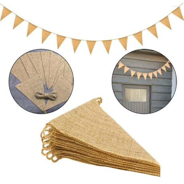 Decoración de fiesta 3M 13 Banderas Vintage Yute Hessian Arpillera Bunting Banner Boda Pografía Props Celebración DIY