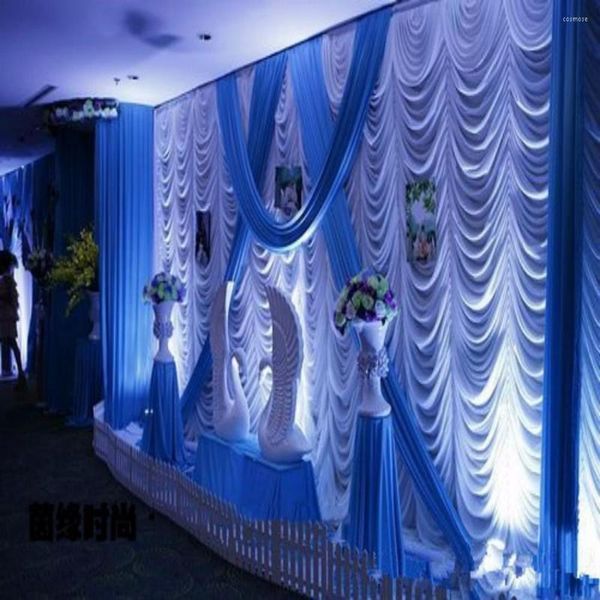 Decoración de fiesta 3M 6M flujo de agua telón de fondo de escenario de boda con hermosa cortina azul Swag y suministro de cortina